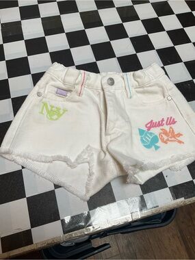 Kith White Denim Shorts with Pastel Embroidery